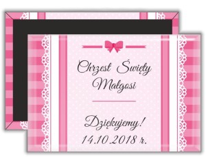 Chrzest Święty Różowa Kokardka - magnes prostokątny