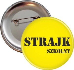 Przypinka 56mm | STRAJK SZKOLNY żółta