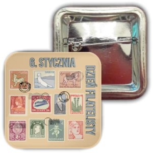 6 stycznia - Dzień Filatelisty - przypinka 37x37mm