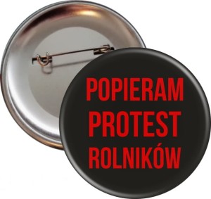 Popieram Protest Rolników  - Przypinka 56mm czarne tło 