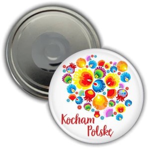 Magnes pamiątkowy okrągły 56mm | Polska | Mapa Folk