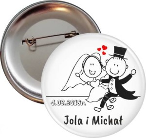 Roztańczeni Nowożeńcy - weselna przypinka 56mm  