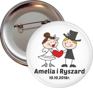 Red Heart - weselna przypinka 56 mm