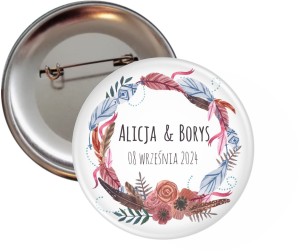 Weselne boho - przypinka 56 mm