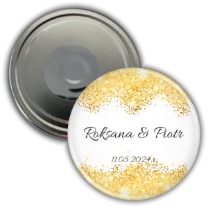 Weselny magnes 56mm - Złoty brokat