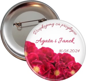 Rubinowe wesele - przypinka weselna 56mm  