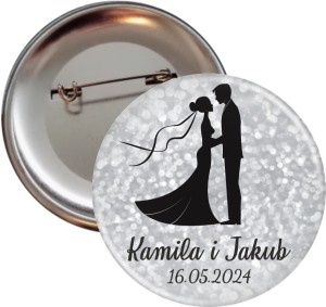 Srebrne wesele - weselna przypinka 56mm 