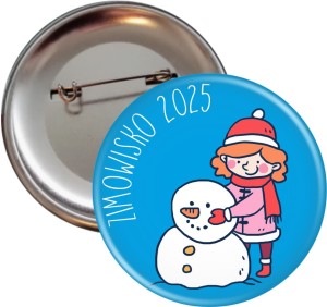 Zimowisko z bałwankiem - przypinka 56mm