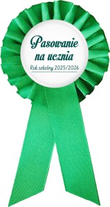 Pasowanie na ucznia - jasnozielony kotylion z przypinką 56mm