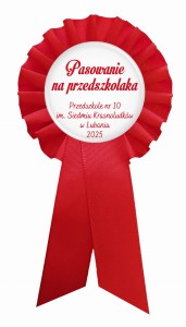 Pasowanie na Przedszkolaka - czerwony kotylion z przypinką 56mm