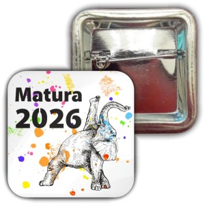 Słonik na szczęście - matura - kwadratowa przypinka 37x37mm