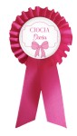 Baby Shower - różowy kotylion z przypinką na powitanie dziewczynki