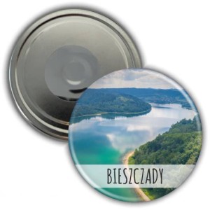 Magnes pamiątkowy okrągły 56mm | Bieszczady | Jezioro Solińskie