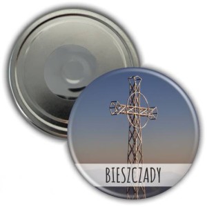 Magnes pamiątkowy okrągły 56mm | Bieszczady | Krzyż na Tarnicy