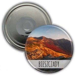 Magnes pamiątkowy okrągły 56mm | Bieszczady | Zachód słońca wśród szczytów