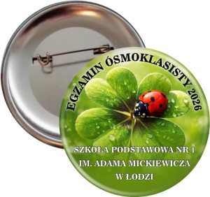 Przypinka 56mm z nazwą szkoły – Egzamin Ósmoklasisty