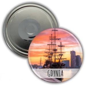 Gdynia - Statek o zachodzie słońca - magnes 56mm