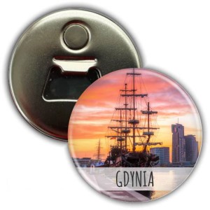 Gdynia - Statek o zachodzie słońca - magnes z otwieraczem 56mm