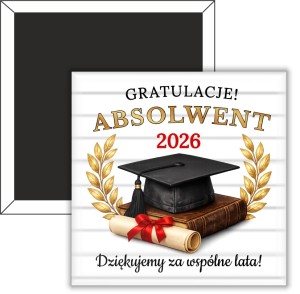 Magnes pamiątkowy 50x50mm - Absolwent