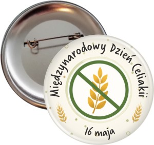 Międzynarodowy Dzień Celiakii - przypinka 56mm z przekreślonym kłosem