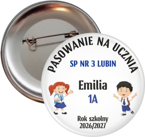 Pasowanie na ucznia - przypinka z imieniem 56mm