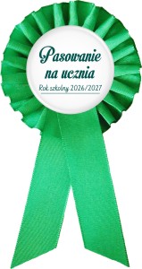 Pasowanie na ucznia - jasnozielony kotylion z przypinką 56mm