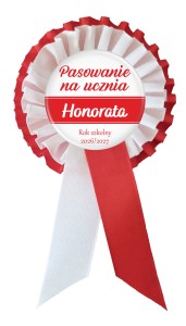 Pasowanie na ucznia - biało-czerwony kotylion imienny