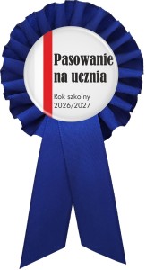 Kotylion na Pasowanie ucznia - granatowy z biało-czerwoną wstęgą