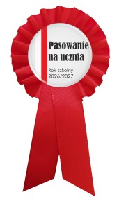 Kotylion na Pasowanie ucznia - czerwony z biało-czerwoną wstęgą