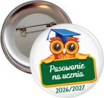 Mądra Sowa - Pasowanie na ucznia -Przypinka 56mm  - SZYBKA WYSYŁKA