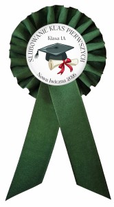 Ślubowanie klas pierwszych - ciemnozielony kotylion z przypinką 56mm