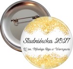 Złote konfetti - Studniówka - Przypinka 56mm 