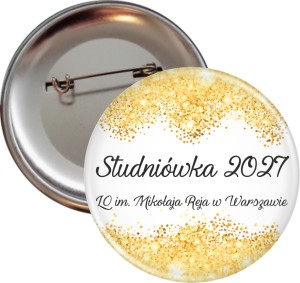 Złote konfetti - Studniówka - Przypinka 56mm 
