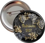 Przypinka na Studniówkę - czarno-złota monstera - 56mm