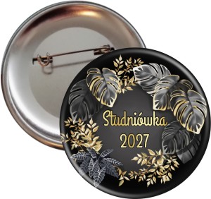 Przypinka na Studniówkę - czarno-złota monstera - 56mm