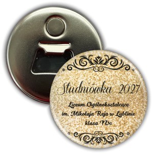 Elegancka Złota Studniówka - magnes z otwieraczem 56mm