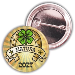 Podkowa i koniczynka MATURA - przypinka 37mm -SZYBKA WYSYŁKA