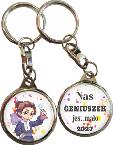 Nas geniuszek jest mało - brelok dwustronny 25mm -Maria Skłodowska-Curie