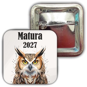 Matura  z sową - przypinka 37x37mm 