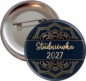 Granatowo-złota przypinka 56mm na bal studniówkowy