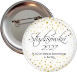 Złote konfetti - studniówkowa przypinka 56mm