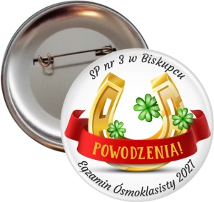 Powodzenia na Egzaminie ósmoklasisty - przypinka 56mm
