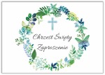 Zaproszenie na Chrzest Święty chłopca - Błękitno - zielony wianek