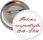 Polska niepodległa 1918-2018 Biała przypinka z agrafką 56mm